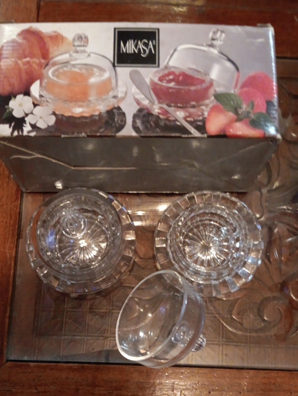 NIB - Mikasa - SALINA - Clear Glass Covered Jam & Marmelade Set